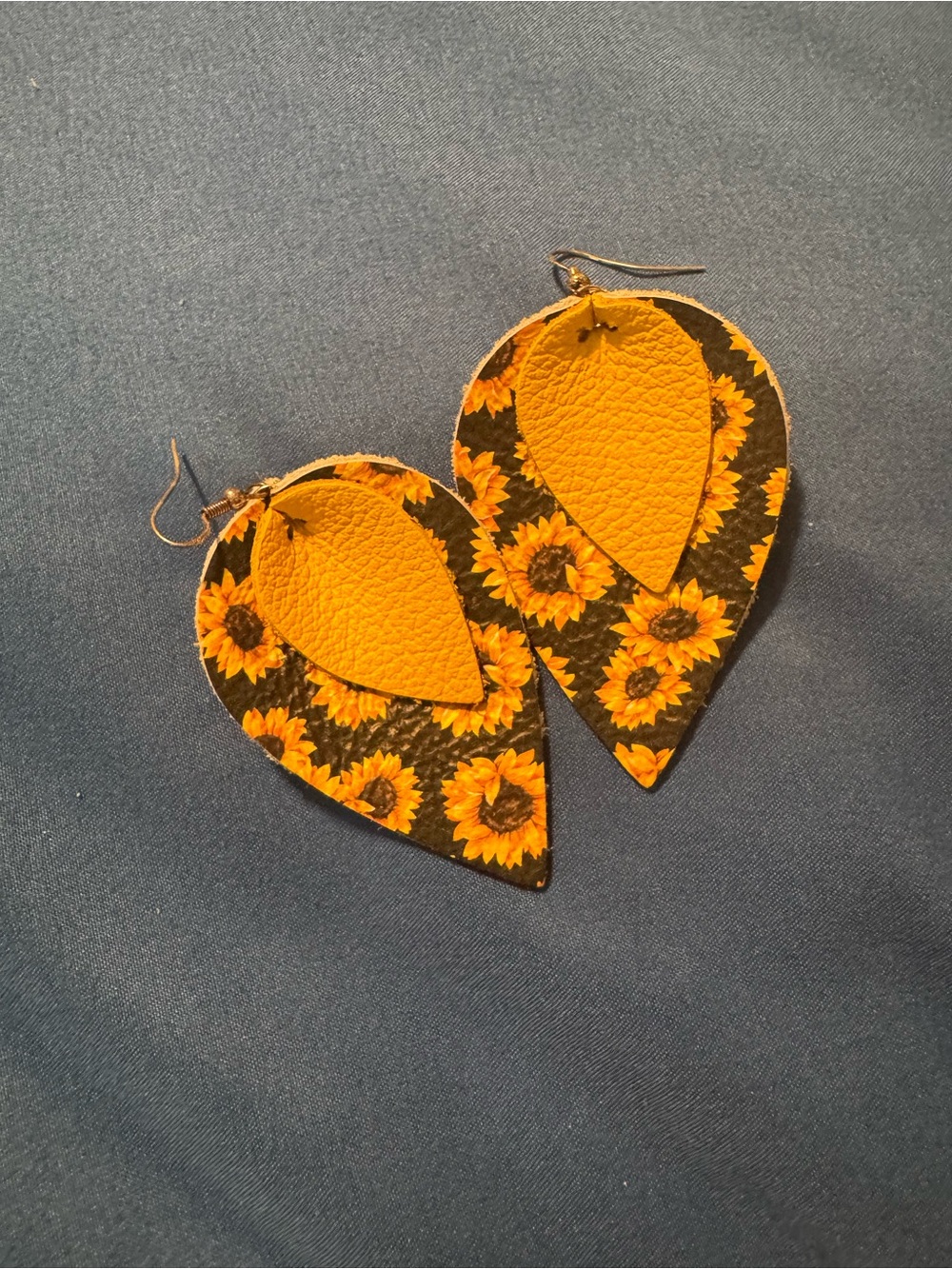 Sunflower Teardrop Leather Earrings - Yellow